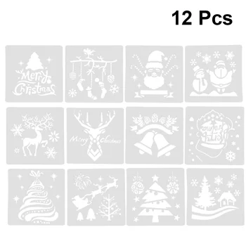 12 Шт. шаблонов для рисования для многоразовых рождественских трафаретов, трафареты для настенных поделок