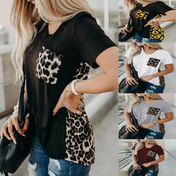 2023 Летняя Новая Свободная Женская футболка с леопардовым принтом с короткими рукавами, женские Топы