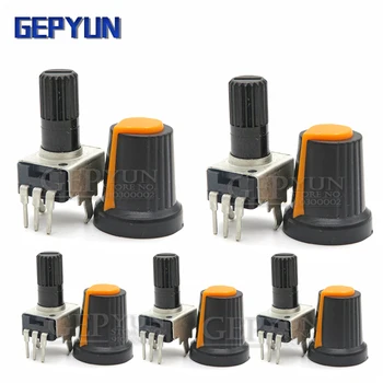 5 Комплектов RV09 Вертикальный Регулируемый резистор 1K ~ 500K Ом 3-контактное уплотнение Потенциометра Gepyun с ручкой Оранжевого цвета (5ШТ + 5ШТ)