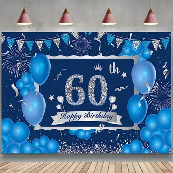 60-е Украшение для Мужчин Женщин Темно-Синий Серебряный Баннер С 60-Летием Со Дня Рождения Фон Шестидесятилетней Юбилейной Вечеринки