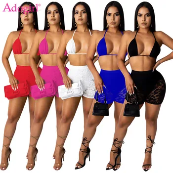 Adogirl 2020, летний кружевной комплект из двух предметов, женский сексуальный бюстгальтер, топ, шорты, пляжные купальники, модный купальный костюм, купальник для ночного клуба, костюм