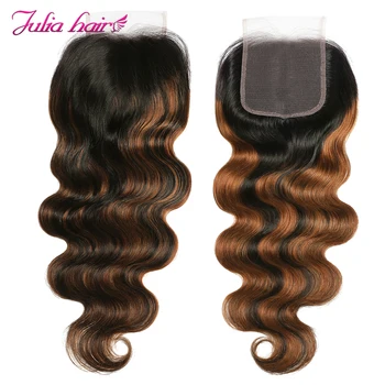 Julia Hair # FB30 Highlight Коричневая Кружевная Застежка Body Wave 4x4 С Кружевной Застежкой Baby Hair Предварительно Выщипанное Омбре Из Человеческих Волос