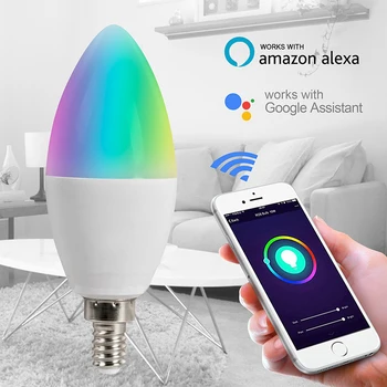Tuya E14 E12 Умная Свеча-Лампа RGBCW 5 Вт Светодиодная Лампа Smartthings С Дистанционным Управлением, Совместимая С Alexa Home