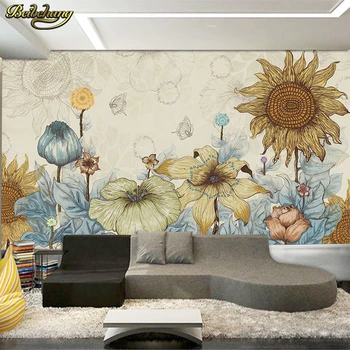 beibehang 3D современные простые цветы ручной росписи в теплой тематике фреска гостиная спальня фоновые обои для детской комнаты
