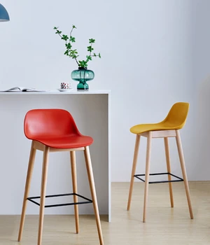 Барный стул из массива дерева, домашний стульчик для кормления со спинкой, современный минималистский барный стул, высокий стул для стойки регистрации, барный стул