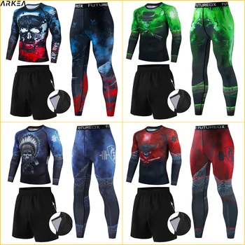 Быстросохнущие мужские комплекты для бега, компрессионные спортивные костюмы, Обтягивающие колготки, одежда для спортзала, спортивная одежда для фитнеса, Мужская 2023 roupa de academia