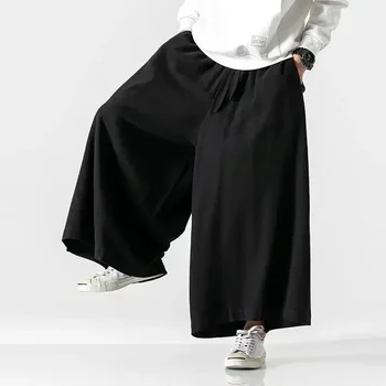 Весенний винтажный хлопчатобумажный льняной свободный костюм Тан, широкие брюки-кюлоты, мужские женские повседневные брюки в китайском стиле Ninth, большие размеры M-5XL