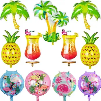 Воздушный шар для тематической вечеринки на Гавайях с рисунком Фламинго, Пальмовое вино, Ананас, Воздушные шары из фольги на летнюю тему, День рождения, Украшение для Душа ребенка