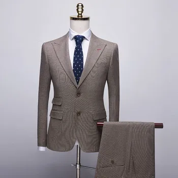 Высококачественный Мужской костюм (костюм + брюки), модный бутик, красивый клетчатый костюм с двойной пряжкой, Деловое тонкое платье, комплект из двух предметов