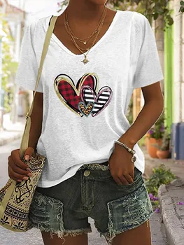 Женская футболка Love С V-образным вырезом и короткими рукавами, Футболки с 3D-принтом, Простая Женская Футболка, Одежда Оверсайз, Повседневные Летние Женские Топы