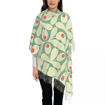 Женские Длинные шарфы с цветочным рисунком Orla Kiely, женская зимняя осенняя толстая теплая шаль с кисточками, Абстрактный шарф с цветами