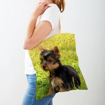 Женские сумки для покупок с мини-йоркширским принтом, двусторонняя сумка-тоут с милым животным и собакой, многоразовая холщовая повседневная женская сумка для покупок