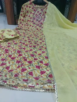 Женское Дизайнерское Платье Kurti Palazzo Dupatta Индийского производства Ручной Работы Anarkali Salwar Kameez