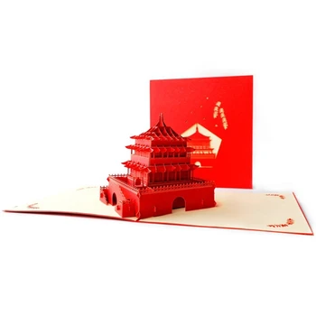 Китайская 3D Резьба, Поздравительная открытка с Колокольней, Винтажное здание, Пагода, Памятное Благословение для туристов, Коллекция Бумажных подарков