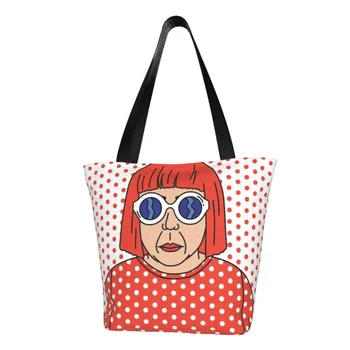 Крутая сумка для покупок Yayoi Kusama в красный горошек, женская холщовая сумка через плечо, прочные сумки для покупок продуктов японского художника