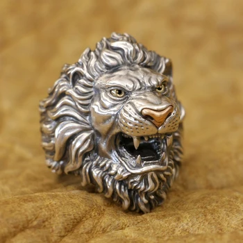 Латунные Глаза, Медный Нос, Регулируемое Кольцо King of Lion из Стерлингового серебра 925 Пробы TA432, Размер США от 8 до 15