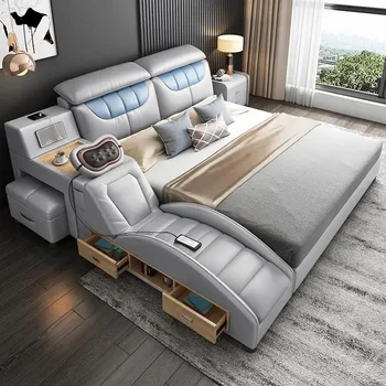 Легкая роскошная кровать татами минималистичная многофункциональная кровать мебель для спальни массажная двуспальная умная кровать