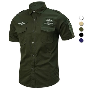 Летняя военная рубашка Мужская хлопчатобумажная с коротким рукавом 101 Воздушно-десантная Тактическая штурмовая рубашка Мужская повседневная Большого размера M-6XL Camisa Militar