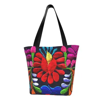 Мексиканская Фиеста, Цветы, искусство, Бакалея, сумка для покупок, Текстильная вышивка, холст, сумки через плечо, сумка большой емкости