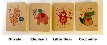 Милый, довольно забавный 80-страничный Карманный блокнот в Крафт-обложке с изображением мультфильма, 4 шт./ЛОТ, Жираф, Слон, Медведь и крокодил, BJB00003