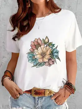 Модная одежда, женские футболки с принтом, женские акварельные цветы, милая повседневная женская одежда 90-х с коротким рукавом, графическая футболка