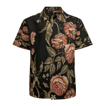 Мужская гавайская рубашка с коротким рукавом, повседневные пляжные рубашки на пуговицах с цветочным принтом, с карманом, быстросохнущие, дышащие