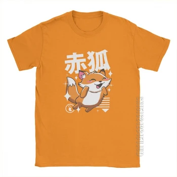 Мужская футболка Kawaii Fox С Милым Животным, Японская Одежда Из Чистого Хлопка, Забавные Высококачественные Ткани, Футболка с круглым вырезом, Футболки Больших размеров