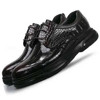 Мужские кожаные туфли в стиле дерби, деловые туфли из натуральной кожи, британская мода, повседневные свадебные кожаные туфли с крокодиловым узором