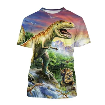 Мужские футболки с 3D Принтом Динозавра, Тираннозавр Рекс, Топы С коротким рукавом, Модные Футболки, Мужская Футболка Оверсайз, Детская Летняя Одежда