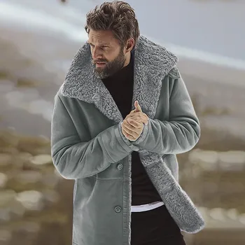 Мужское зимнее пальто, куртка из овчины, теплые куртки из искусственного ягненка с шерстяной подкладкой, пальто, свободное модное высококачественное пальто для мужчин