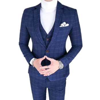 Мужской костюм, комплект из 3 предметов, блейзер, брюки, жилет, Деловой банкетный бутик в британском стиле, Высококачественная куртка, пальто, брюки, Размер 5XL