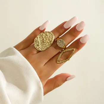 Набор из 3 предметов, преувеличенные кольца неправильной эллиптической формы для женщин, модные открывающиеся геометрические кольца, Набор ювелирных изделий Оптом