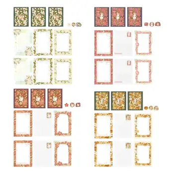 Набор канцелярской бумаги с конвертами и наклейками в цветочном стиле