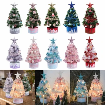 Настольная мини-рождественская елка, праздничные светодиодные фонари, украшения для быстрой сборки, рождественские украшения с шариками