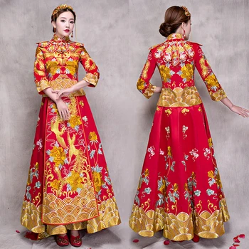 Новое Красное традиционное китайское свадебное платье Ципао Национальный Костюм Женский Зарубежный Китайский Стиль Невесты С Вышивкой Cheongsam S-XXL