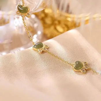 Оригинальный милый браслет-оберег в виде кошачьей лапы для женщин с инкрустацией из натурального Хотанского нефрита, зеленые браслеты, креативные милые и изысканные ювелирные изделия