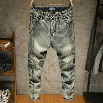 Осенние повседневные джинсы мужские прямые в европейском и американском стиле, модные старые ретро брюки с вышивкой, мужские джинсы taoh