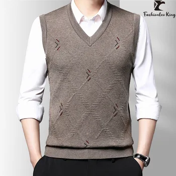 Осенний свитер в корейском стиле, жилет, мужской джемпер без рукавов, приталенный трикотаж
