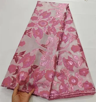 Парчовые Кружевные Ткани 2023 Высококачественная Розовая Нигерийская Ткань 2023 Жаккардовые Тканевые Материалы Ткани Для Женского Платья Wp231-1