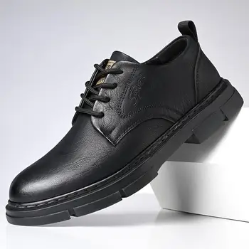 Повседневная кожаная обувь, мужская британская мужская обувь, Новинка 2023 года, мужская обувь, осенние ботинки Martin, деловые мужские ботинки с низким берцем