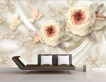 Пользовательские обои шелковый цветок птица кружево 3d стерео ТВ фон настенная ткань цветок гостиная спальня фон 3D обои