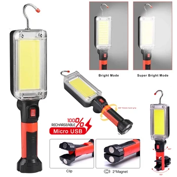 Портативный светодиодный фонарик, перезаряжаемый через USB, рабочий фонарь COB, фонарь для кемпинга, крюк, палатка, прожектор, Ремонт автомобилей, Магнитная лампа для рабочего места