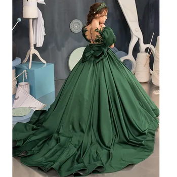 Пышное зеленое платье с цветочным узором для девочек, красивое платье для девочек, платье принцессы, платье для первого причастия, свадебное платье для девочек с короткими рукавами
