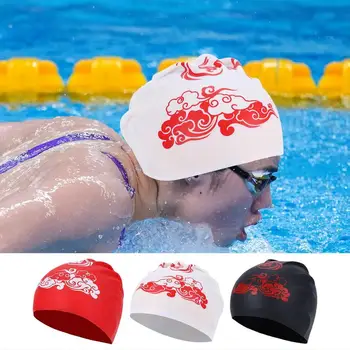 Силиконовые плавательные шапочки для взрослых мужчин и женщин, плавательные шапочки в китайском стиле с цветочным мультяшным принтом, водонепроницаемые плавательные шапочки