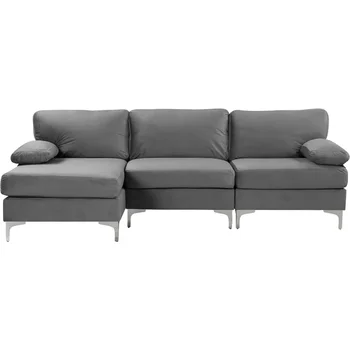 Современный Секционный диван из Бархатной ткани L-образной формы, Очень Широкий Шезлонг, Диван для гостиной, Большой, Серый