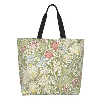 Сумка для покупок из бакалеи William Morris Art, холщовые сумки через плечо для покупателей, большая вместительная сумка с цветочным текстильным рисунком