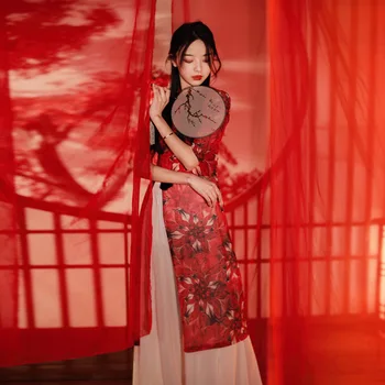 Танцевальная одежда Chinese Wind Hanfu, женская одежда для занятий классическим танцем с принтом Чонсам, одежда для восточных танцев