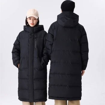 Толстые длинные пуховики и парки 2023 года, теплая зимняя мужская стеганая куртка с капюшоном, однотонная повседневная уличная одежда для путешествий