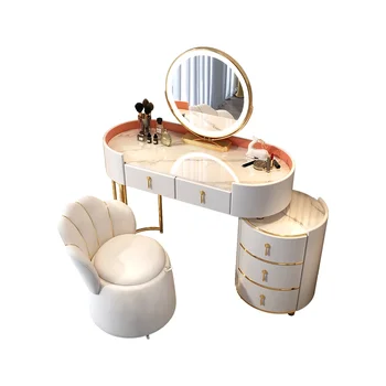 Туалетный столик Современный туалетный столик Mirros со светодиодной подсветкой Домашний туалетный столик для спальни, стол для макияжа из плотной доски с зеркальной мебелью