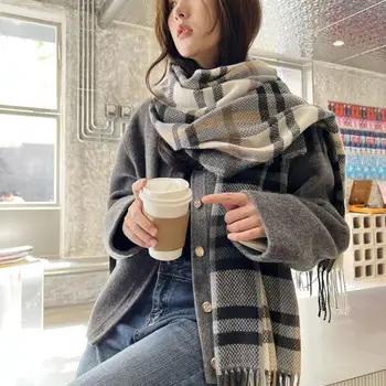 Утолщенный женский шарф с имитацией кашемира в клетку, женский шарф, зимняя шаль, толстое одеяло, пальто, аксессуары для тепла